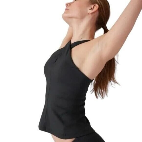 Athleta Crossed Tankini Swim Top Tank Black UPF 50+ Beach Vacation - Picture 3 of 9